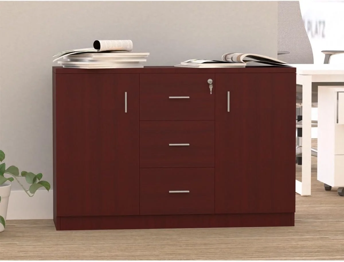 کابینت ذخیره سازی چوبی Mahmayi Argent 1147 Credenza، سازمان دهنده 3 کشویی با قفسه های دو طرفه، طراحی قفل دار، فایل کابینت مستحکم معاصر، ایده آل برای صرفه جویی در فضا برای دفتر و خانه - Apple Cherry کابینت ذخیره سازی چوبی Mahmayi Argent 1147 Credenza، سازمان دهنده 3 کشویی با قفسه های دو طرفه، طراحی قفل دار، فایل کابینت مستحکم معاصر، ایده آل برای صرفه جویی در فضا برای دفتر و خانه - Apple Cherry