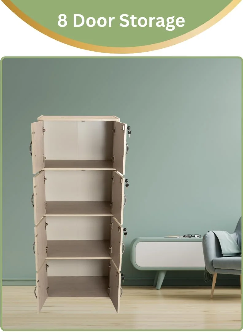کابینت ذخیره سازی چوبی مدرن 8 طبقه با درهای قفل دار - سازمان دهنده ایستاده 148.5 سانتی متری با 8 قفسه جادار 35 سانتی متری، سطح 40x60 سانتی متر، پانل های ضخیم 15 میلی متری - کمد چند منظوره بادوام کابینت ذخیره سازی چوبی مدرن 8 طبقه با درهای قفل دار - سازمان دهنده ایستاده 148.5 سانتی متری با 8 قفسه جادار 35 سانتی متری، سطح 40x60 سانتی متر، پانل های ضخیم 15 میلی متری - کمد چند منظوره بادوام
