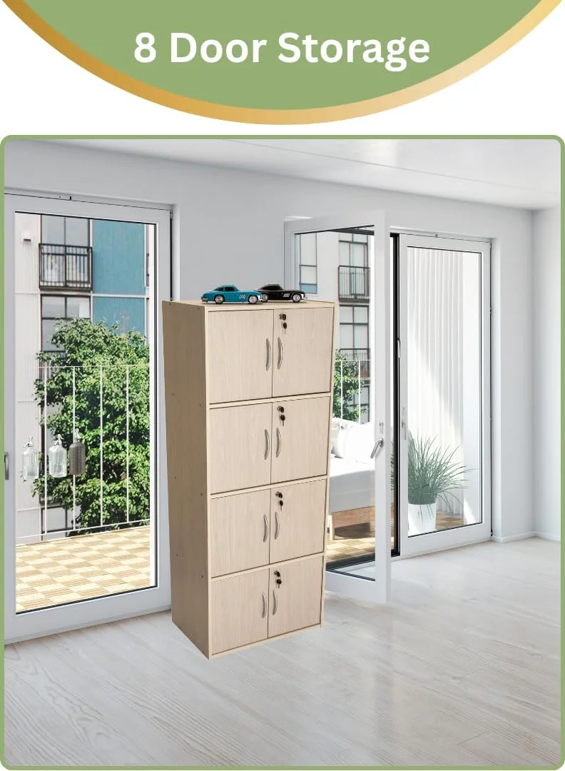 کابینت ذخیره سازی چوبی مدرن 8 طبقه با درهای قفل دار - سازمان دهنده ایستاده 148.5 سانتی متری با 8 قفسه جادار 35 سانتی متری، سطح 40x60 سانتی متر، پانل های ضخیم 15 میلی متری - کمد چند منظوره بادوام کابینت ذخیره سازی چوبی مدرن 8 طبقه با درهای قفل دار - سازمان دهنده ایستاده 148.5 سانتی متری با 8 قفسه جادار 35 سانتی متری، سطح 40x60 سانتی متر، پانل های ضخیم 15 میلی متری - کمد چند منظوره بادوام