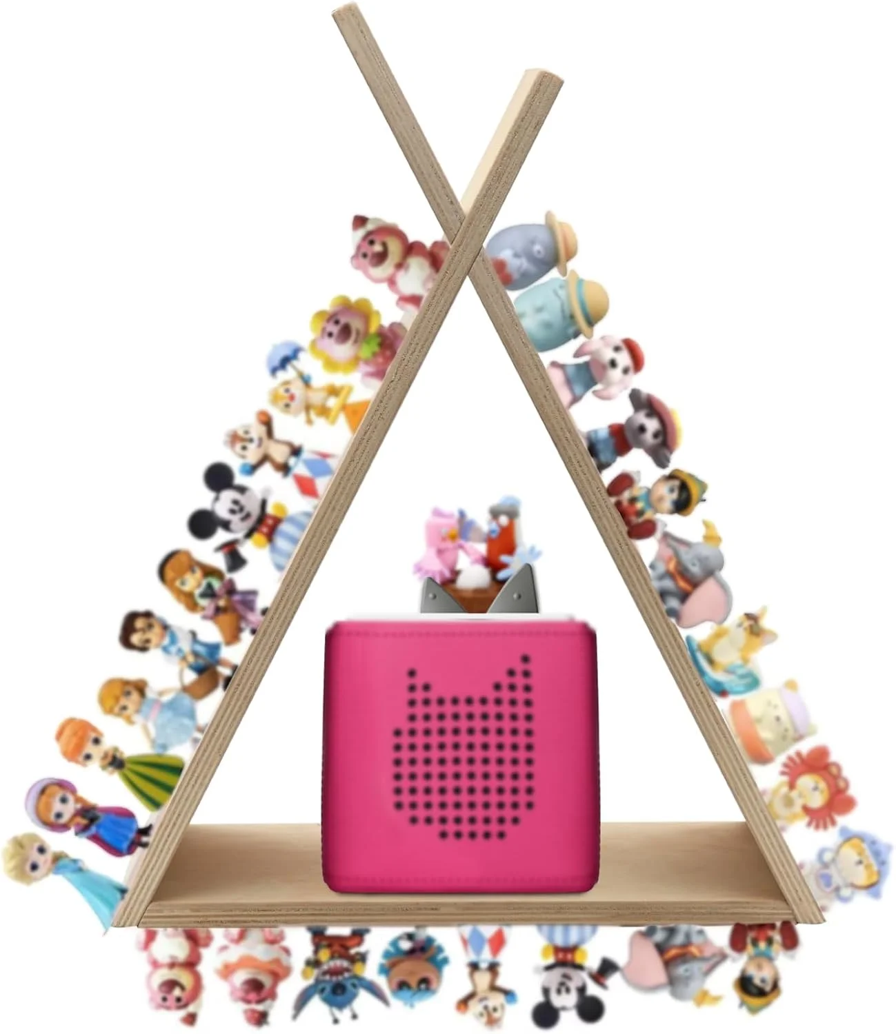 شلف Agekub Tonie برای Toniebox و فیگورهای تونی، مثلثی، قابل نصب روی دیوار یا میز، قفسه های چوبی مغناطیسی، قفسه ذخیره سازی برای اتاق بازی کودکان