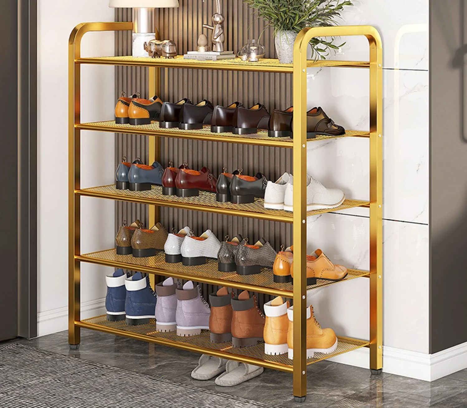 جاکفشی 5 طبقه طلایی، استند کفش فلزی، کابینت کفش، قفسه ایستاده، قفسه سازمان دهنده کفش ورودی، سازمان دهنده ذخیره سازی چند منظوره، قفسه ذخیره سازی چکمه برای خانه، مبلمان اداری (100 سانتی متر) جاکفشی 5 طبقه طلایی، استند کفش فلزی، کابینت کفش، قفسه ایستاده، قفسه سازمان دهنده کفش ورودی، سازمان دهنده ذخیره سازی چند منظوره، قفسه ذخیره سازی چکمه برای خانه، مبلمان اداری (100 سانتی متر)