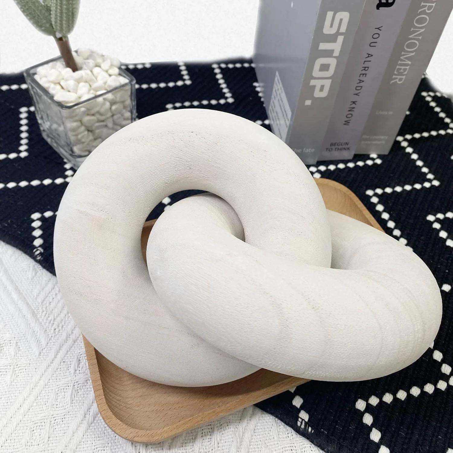 دکور زنجیره ای چوبی 2 حلقه ای S-SNAIL-OO، گره چوبی، دکور قفسه، مهره بوهو حکاکی شده با دست، مناسب برای اتاق خواب، اتاق نشیمن، دکور میز قهوه (سفید)