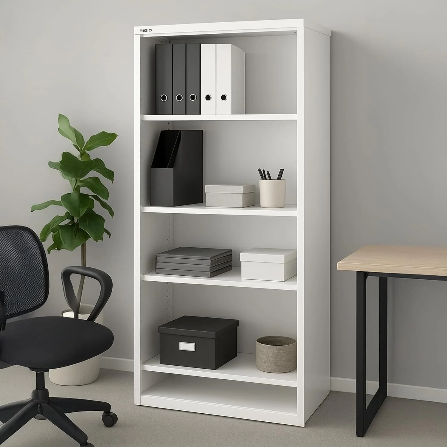 کابینت فلزی باز RIGID با چهار قفسه قابل تنظیم، قفسه سازمان دهنده ذخیره سازی سنگین برای خانه، دفتر، گاراژ، کتابخانه، مدرسه و انبار (سفید) - مونتاژ شده