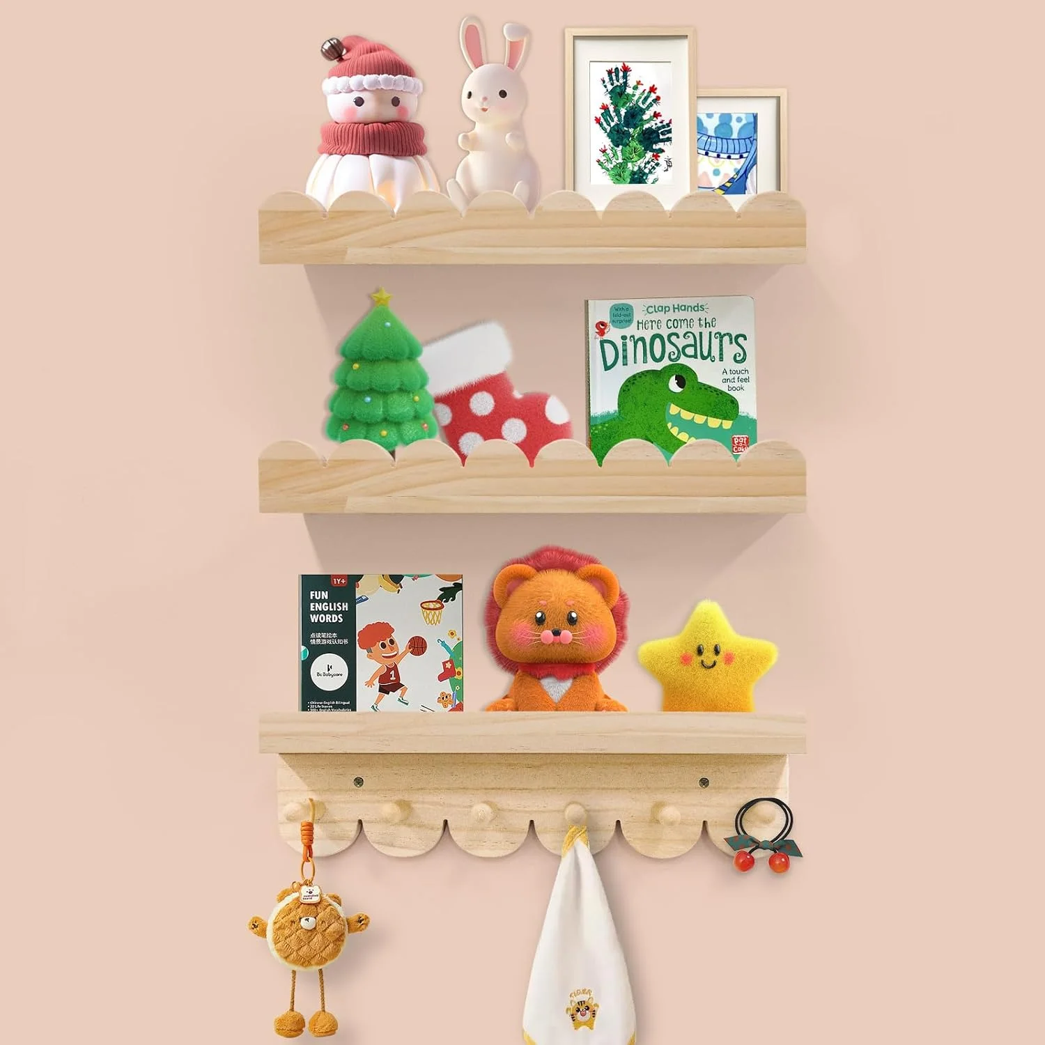 شلف های شناور دالبری Varbonia برای اتاق کودک - قفسه کتاب 16 اینچی اتاق کودک برای دیوار، مجموعه 3 عددی، قفسه کتاب دیواری شناور، قفسه های شناور مونته سوری برای نگهداری کتاب کودک