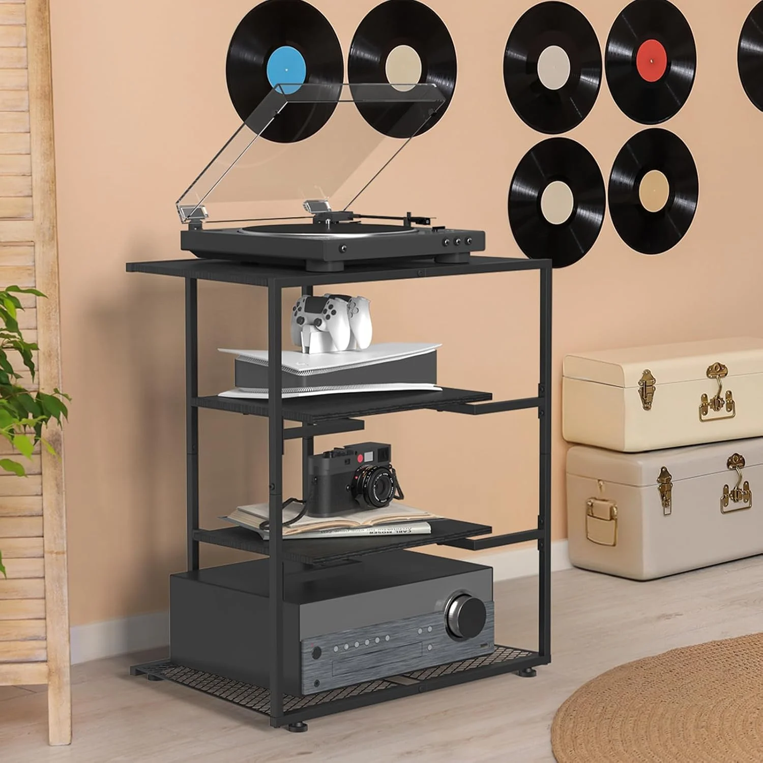 استند رسانه ای 4 طبقه NOVIMANGO، استند گوشه ای برای پخش صفحه گرامافون، کابینت برج صوتی رسانه ای، کابینت استریو مشکی، مرکز سرگرمی کوچک با قفسه های چوبی قابل تنظیم ارتفاع برای تلویزیون استند رسانه ای 4 طبقه NOVIMANGO، استند گوشه ای برای پخش صفحه گرامافون، کابینت برج صوتی رسانه ای، کابینت استریو مشکی، مرکز سرگرمی کوچک با قفسه های چوبی قابل تنظیم ارتفاع برای تلویزیون