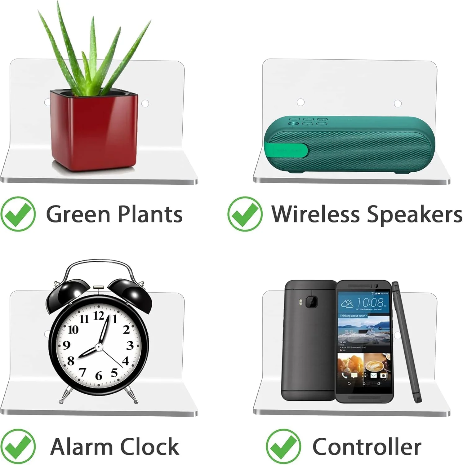 طاقچه دیواری آکریلیک تزویق، بسته 4 عددی، مناسب برای نگهداری و دکوراسیون، قفسه شناور کوچک، برای دیوار با 2 نوع نصب (چسبی یا پیچی) طاقچه دیواری آکریلیک تزویق، بسته 4 عددی، مناسب برای نگهداری و دکوراسیون، قفسه شناور کوچک، برای دیوار با 2 نوع نصب (چسبی یا پیچی)