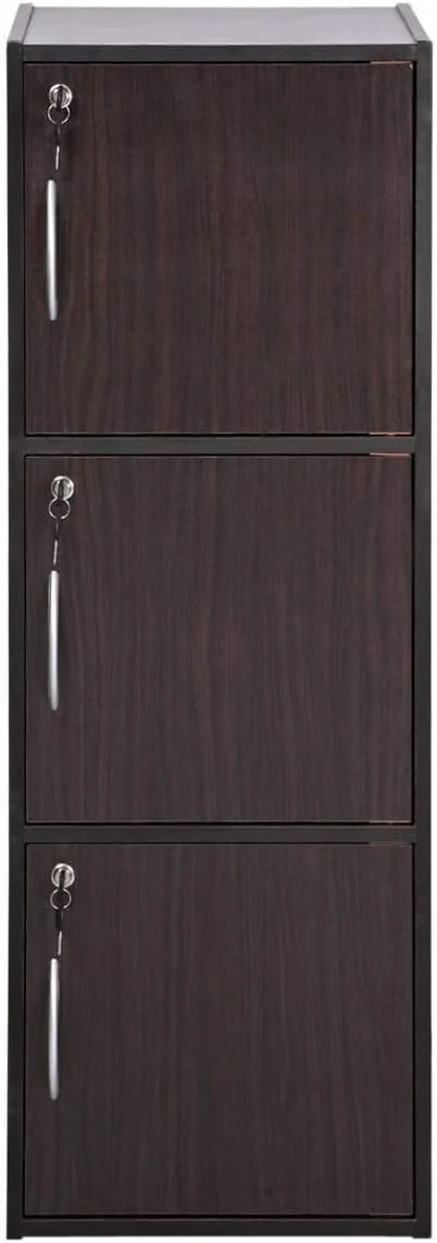 کابینت ذخیره سازی چوبی مدرن 3 طبقه با درب های قفل دار - سازمان دهنده مستقل 112 سانتی متری با 3 قفسه جادار 35 سانتی متری، سطح 40x40 سانتی متر، پانل های ضخیم 15 میلی متری - کمد چند منظوره بادوام