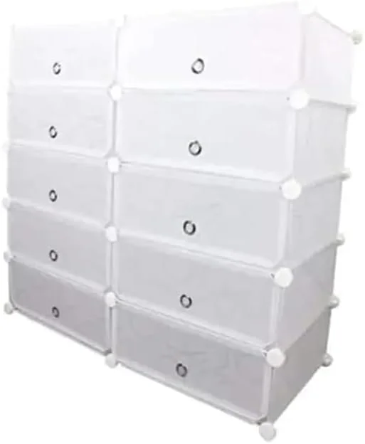 جاکفشی 10 محفظه ای Cool Berry با درب، سازمان دهنده کابینت کفش مدولار، استند کفش قابل گسترش با درب شفاف (سفید)