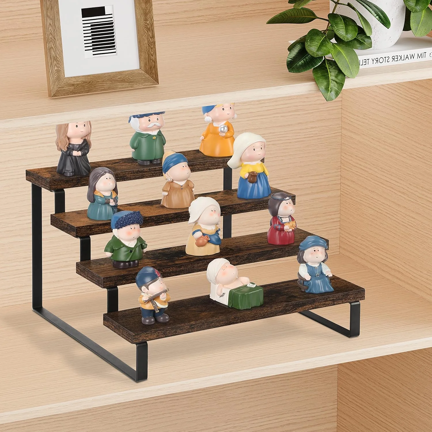 استند چوبی دفسدار، استند چند طبقه برای عطر و ادکلن، استند ادویه 4 طبقه، قفسه نمایش روستیک برای شمع