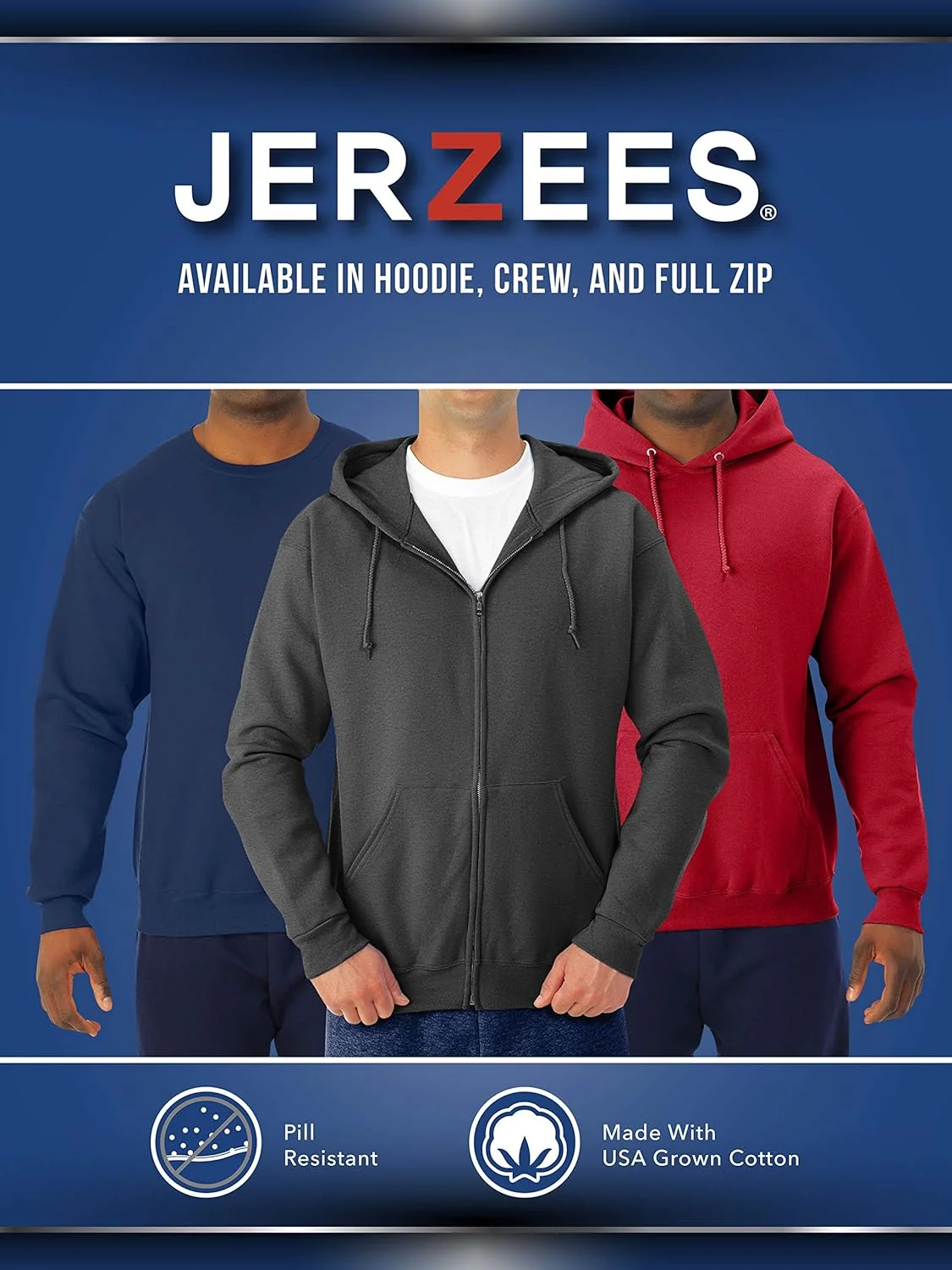 هودی زیپ دار مردانه Jerzees، سویشرت کلاه دار پشمی (تک عددی) هودی زیپ دار مردانه Jerzees، سویشرت کلاه دار پشمی (تک عددی)