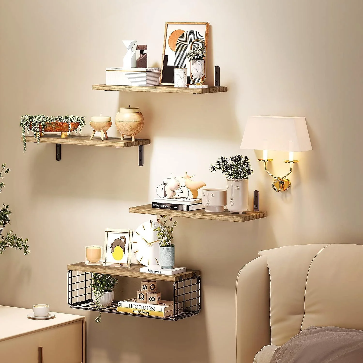 شلف دیواری 4 طبقه Diylove، قفسه شناور چوبی روستیک، شلف حمام بالای توالت با سبد سیم دار، دکور دیوار خانه روستایی برای اتاق خواب، آشپزخانه، اتاق نشیمن و گیاهان (قهوه ای روشن) شلف دیواری 4 طبقه Diylove، قفسه شناور چوبی روستیک، شلف حمام بالای توالت با سبد سیم دار، دکور دیوار خانه روستایی برای اتاق خواب، آشپزخانه، اتاق نشیمن و گیاهان (قهوه ای روشن)