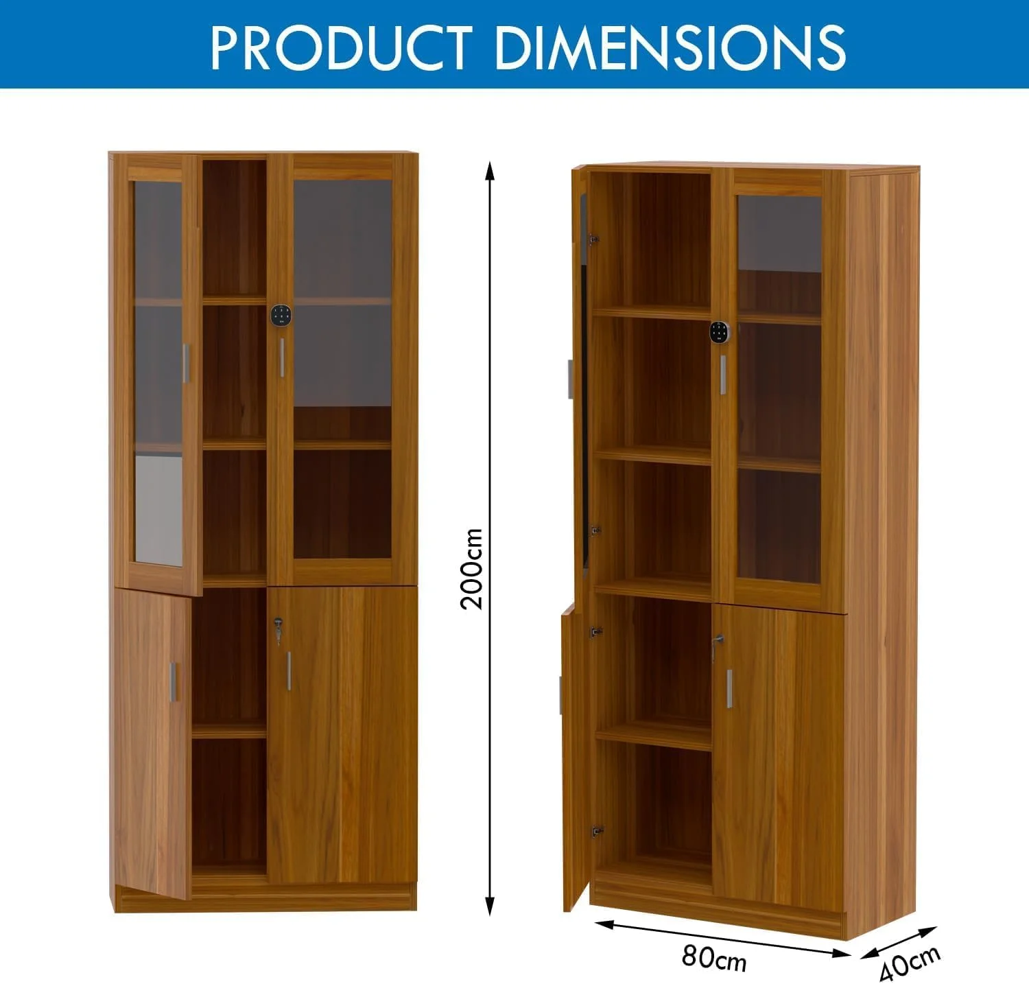 کتابخانه/کابینت قدی Mahmayi Carre 1123 با قفل دیجیتال، کتابخانه چوبی مستحکم و شیک، ایده آل برای خانه و دفتر - گردویی روشن کتابخانه/کابینت قدی Mahmayi Carre 1123 با قفل دیجیتال، کتابخانه چوبی مستحکم و شیک، ایده آل برای خانه و دفتر - گردویی روشن