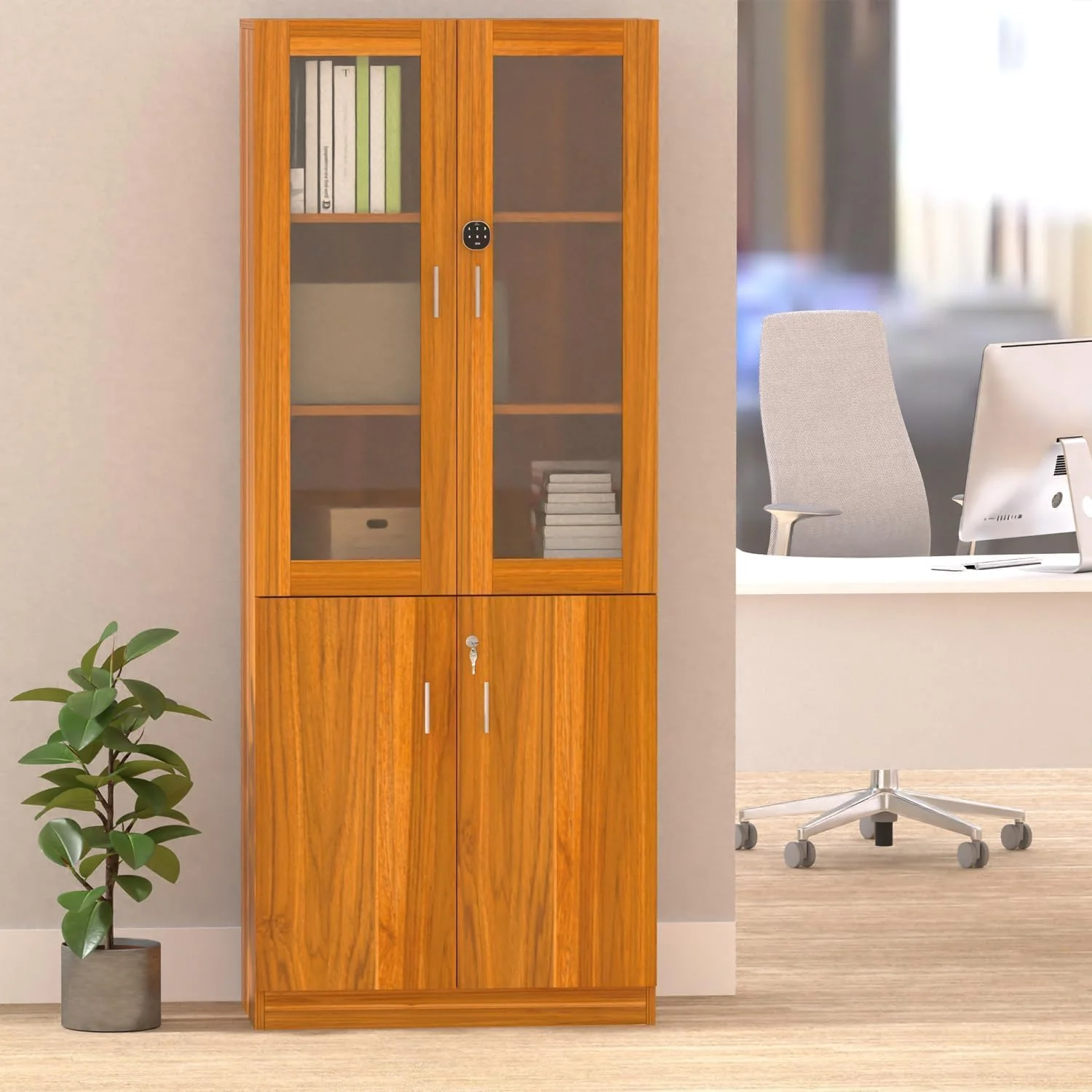 کتابخانه/کابینت قدی Mahmayi Carre 1123 با قفل دیجیتال، کتابخانه چوبی مستحکم و شیک، ایده آل برای خانه و دفتر - گردویی روشن کتابخانه/کابینت قدی Mahmayi Carre 1123 با قفل دیجیتال، کتابخانه چوبی مستحکم و شیک، ایده آل برای خانه و دفتر - گردویی روشن