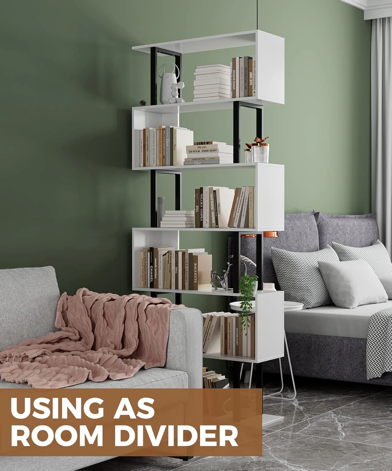 کتابخانه هندسی گادرود، 6 طبقه، قفسه ذخیره سازی تزئینی چوبی S شکل، قفسه نمایشگر مدرن ایستاده، کتابخانه بلند برای اتاق نشیمن اتاق خواب سفید کتابخانه هندسی گادرود، 6 طبقه، قفسه ذخیره سازی تزئینی چوبی S شکل، قفسه نمایشگر مدرن ایستاده، کتابخانه بلند برای اتاق نشیمن اتاق خواب سفید