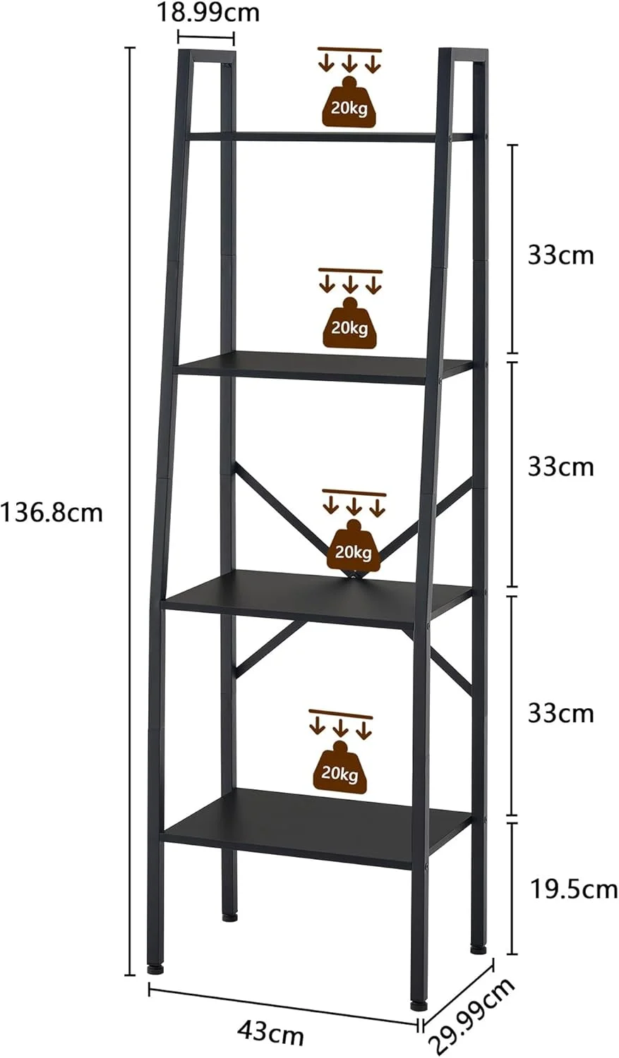 Hoctieon Ladder Shelf Bookcase, 4-Tier Ladder Bookshelf, Tall Bookshelf with Metal Frame, Industrial Bookshelf Ladder, for Living Room, Kitchen, Home Office, Bedroom, Black Hoctieon Ladder Shelf Bookcase, 4-Tier Ladder Bookshelf, Tall Bookshelf with Metal Frame, Industrial Bookshelf Ladder, for Living Room, Kitchen, Home Office, Bedroom, Black