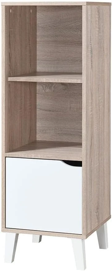 کتابخانه دانوب هوم مدل Kalum I قفسه کتاب مدولار 3 لایه I کابینت قفسه کتاب با طراحی مدرن I کمد سازمان دهنده چوبی I قفسه نمایش چند منظوره برای خانه، دفتر L 39 x W 40 x H 116 سانتی متر - بلوط سونوما/سفید
