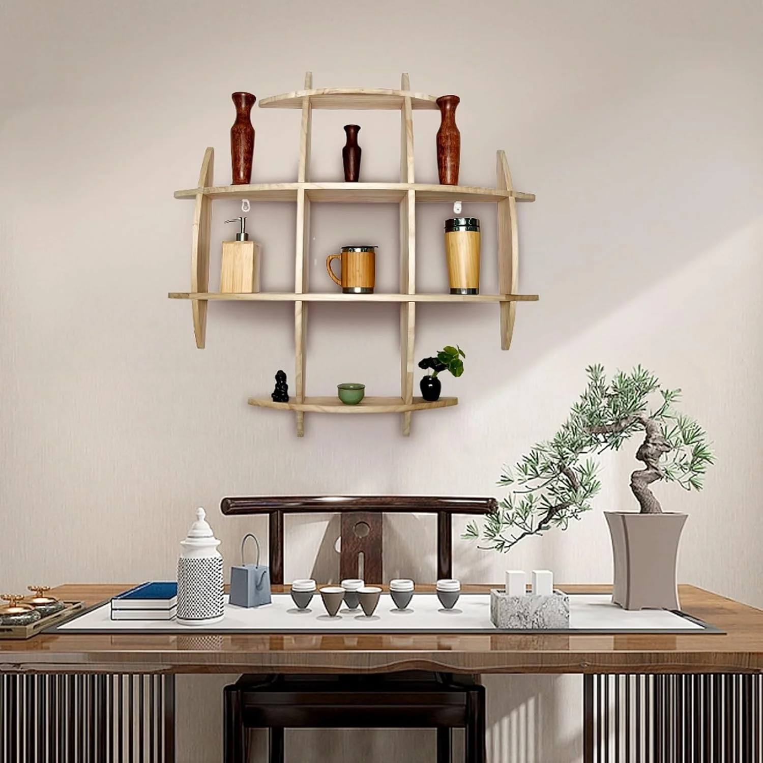 شلف دیواری شناور مدرن تک طبقه، 90x16x90 سانتی متر، چوب پرداخت شده، مناسب برای دفتر کار، کلکسیون