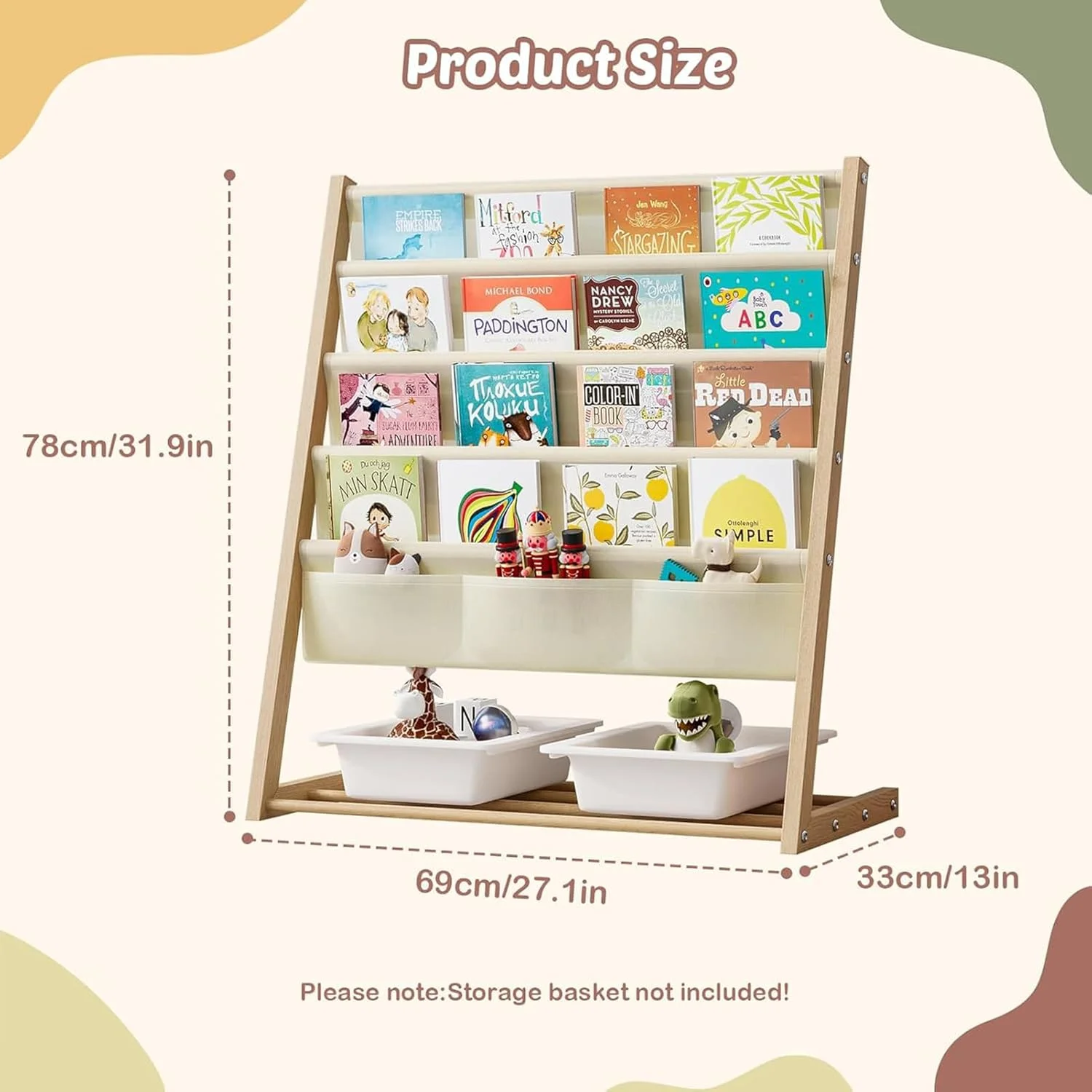 قفسه کتاب کودک ANTOLE، قفسه کتاب چوبی طبیعی 4 طبقه با محفظه نگهداری عمیق، قفسه کتاب کودک، قفسه مجله سازمان دهنده کتاب کودک، قفسه کتاب کودک نوپا برای نگهداری اسباب بازی اتاق بازی