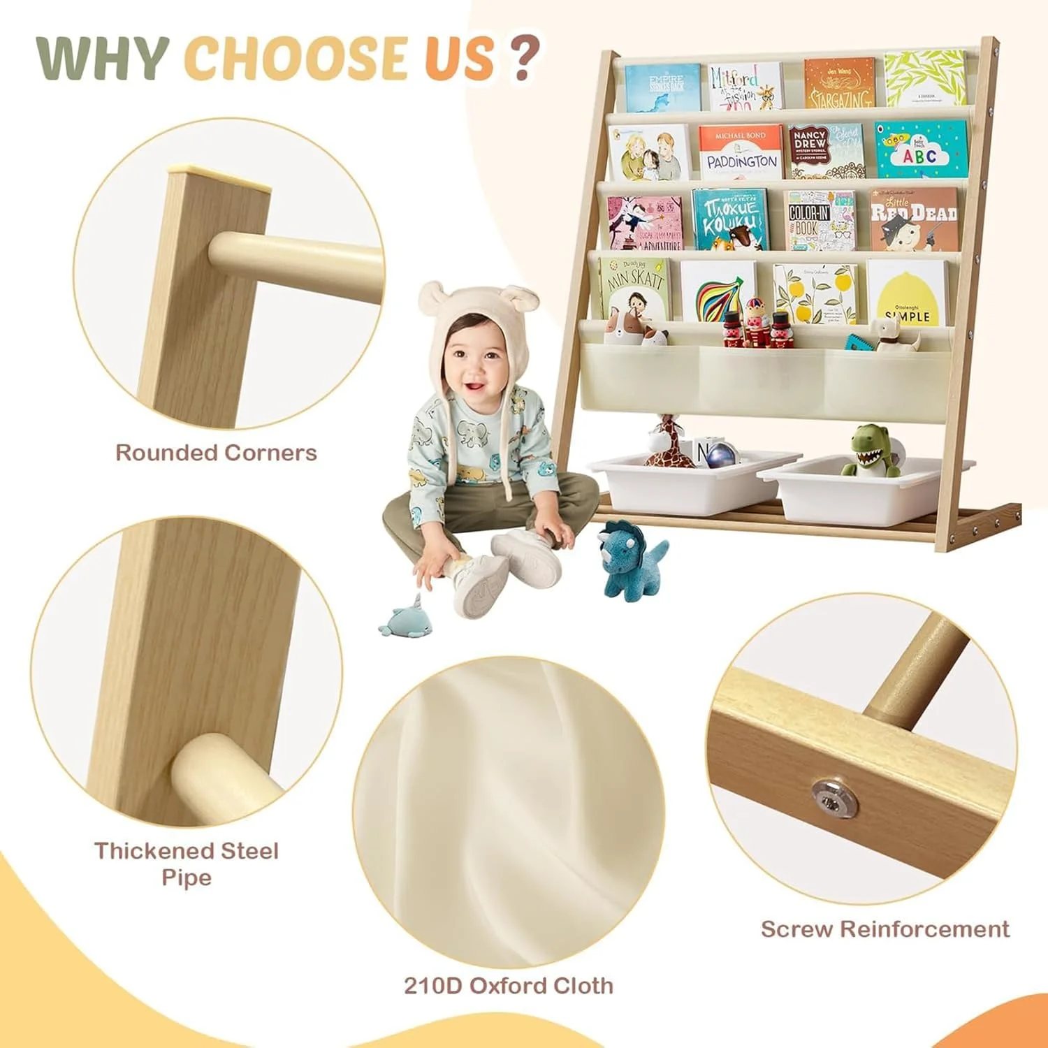 قفسه کتاب کودک ANTOLE، قفسه کتاب چوبی طبیعی 4 طبقه با محفظه نگهداری عمیق، قفسه کتاب کودک، قفسه مجله سازمان دهنده کتاب کودک، قفسه کتاب کودک نوپا برای نگهداری اسباب بازی اتاق بازی