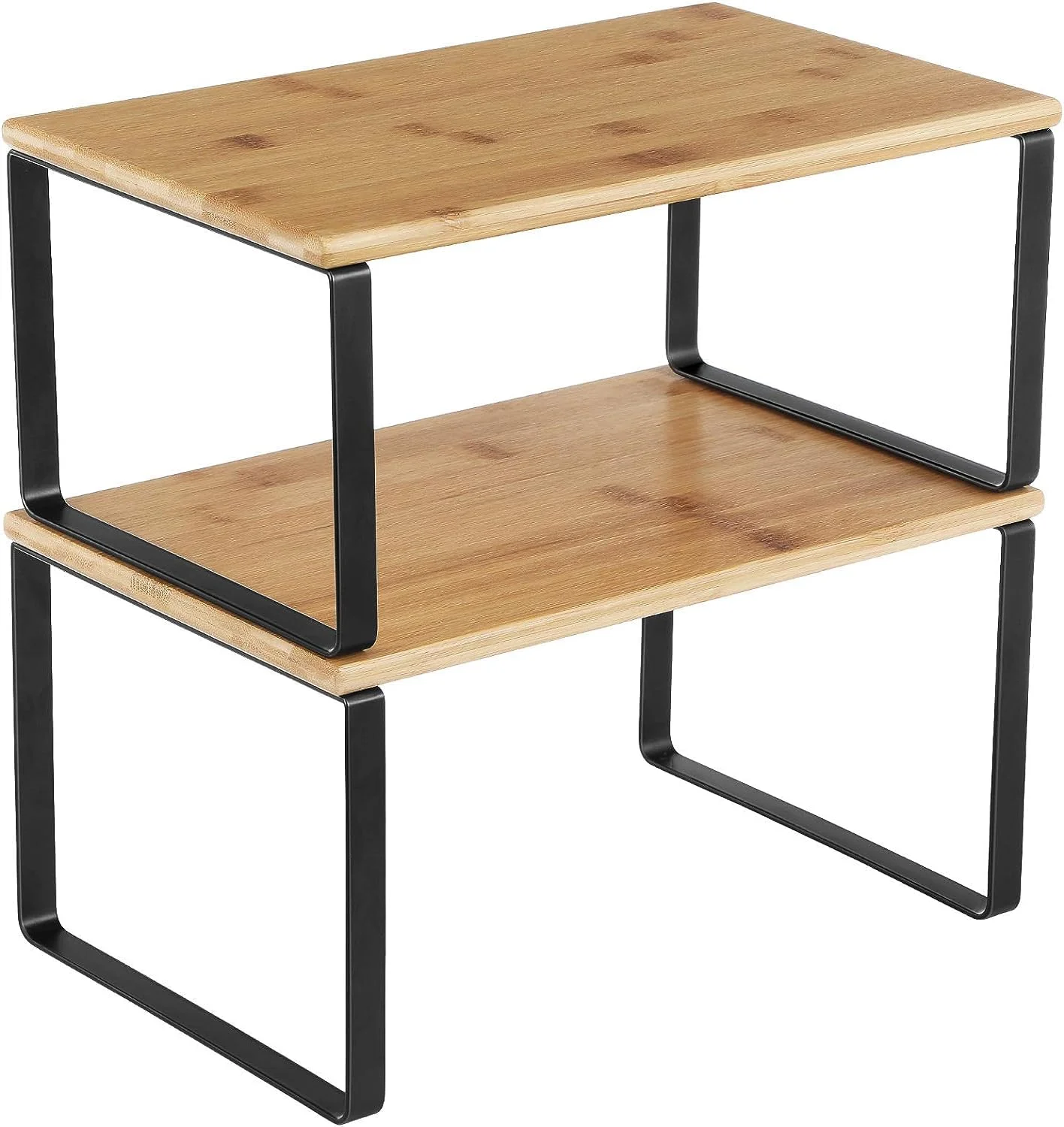 قفسه نظم دهنده کابینت XICEN، ست 2 عددی قفسه پیشخوان آشپزخانه، نگهداری آشپزخانه، قفسه ادویه، قابل چیدن، قابل گسترش، فلز و چوب مهندسی شده