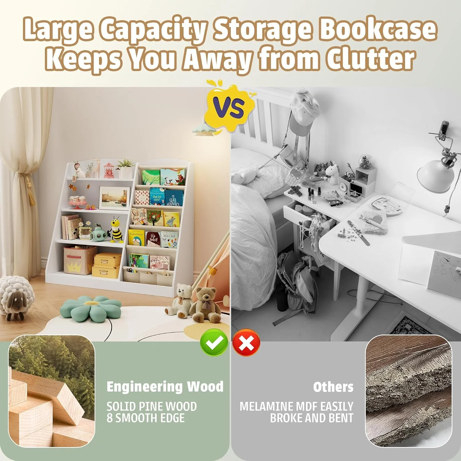 قفسه کتاب مونته سوری، سازمان دهنده ذخیره سازی 4 طبقه، قفسه کتاب چوبی کودک با طراحی آویز کتاب، نمایش کتاب و قفسه راه رفتن برای اتاق کودک، اتاق بازی، اتاق کودکان، مهد کودک، کلاس درس، کتابخانه