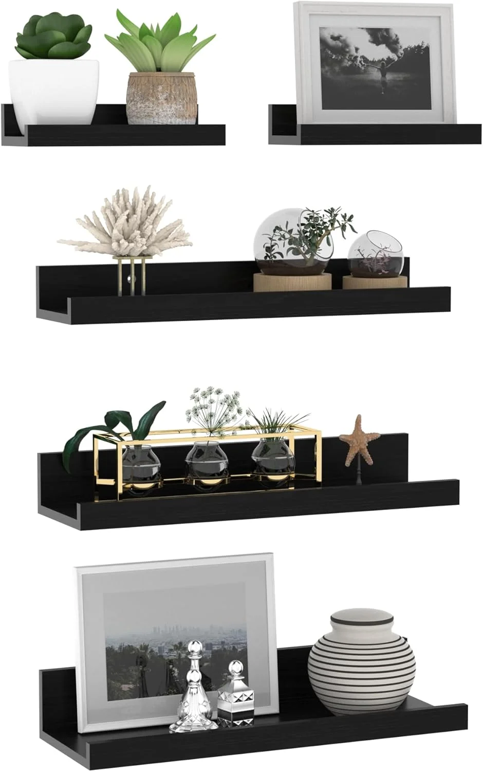 Giftgarden ست 5 تایی شلف دیواری شناور 16 اینچی، شلف دیواری چوبی مشکی برای حمام، اتاق خواب، آشپزخانه، نگهداری اتاق نشیمن، طاقچه عکس کوچک چوبی