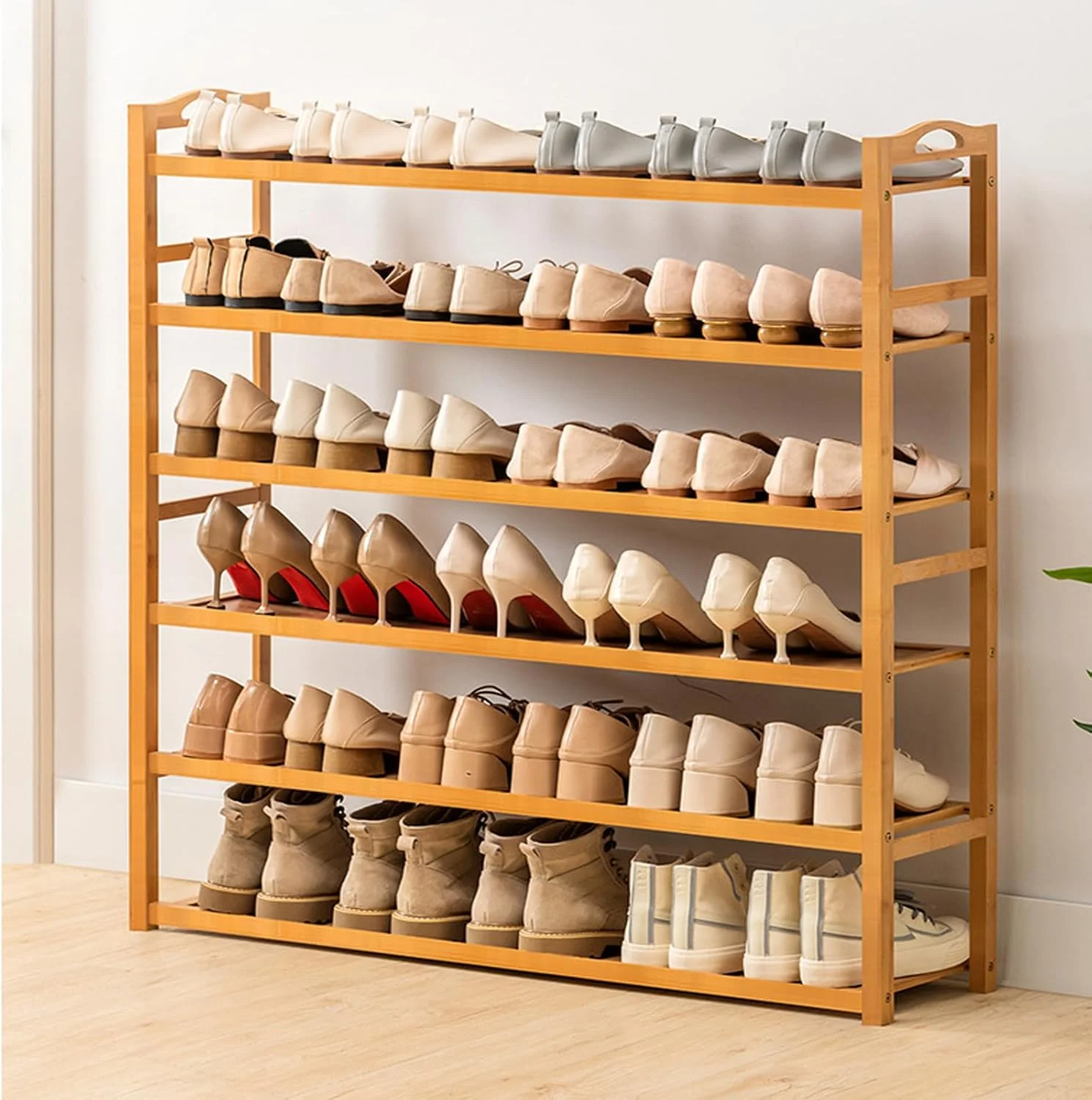 جاکفشی چوبی U-HOOME، کابینت جاکفشی چوبی با دو دستگیره گرد، قفسه کفش ایستاده مستقل، قفسه نگهداری کفش ورودی، سازمان دهنده نگهداری کفش قفسه نگهداری چکمه مبلمان منزل قفسه های کفش
