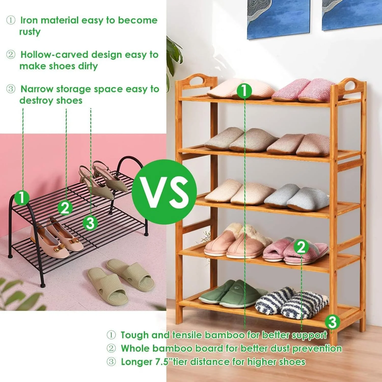 جاکفشی چوبی U-HOOME، کابینت جاکفشی چوبی با دو دستگیره گرد، قفسه کفش ایستاده مستقل، قفسه نگهداری کفش ورودی، سازمان دهنده نگهداری کفش قفسه نگهداری چکمه مبلمان منزل قفسه های کفش