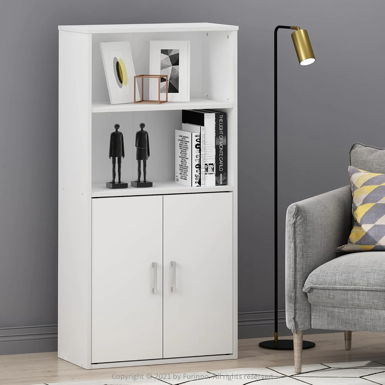 کابینت ذخیره سازی Furinno Pasir با 2 قفسه باز و 2 در، سفید