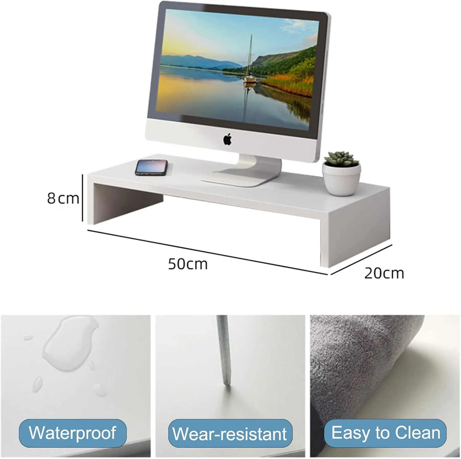 پایه مانیتور Ikeoat، ارگانایزر رومیزی Ikeoat برای لپ تاپ، پایه مانیتور چوبی برای پرینتر، کامپیوتر شخصی، صرفه جویی در فضا پایه لپ تاپ رومیزی برای استفاده در خانه و محل کار، سفید