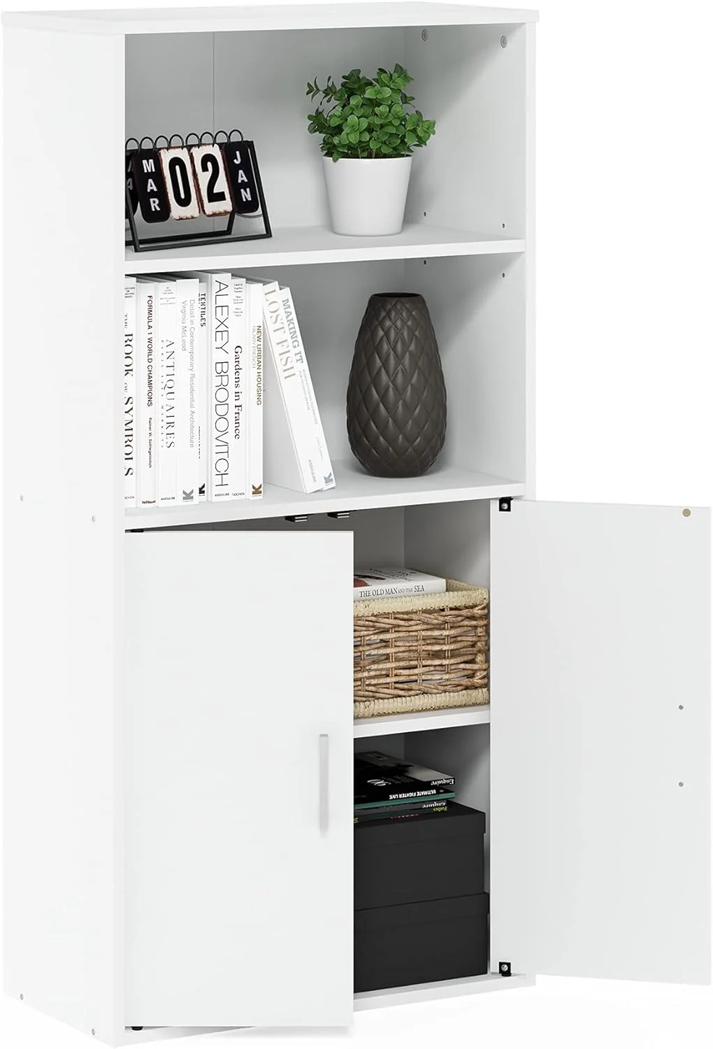 کابینت ذخیره سازی Furinno Pasir با 2 قفسه باز و 2 درب، سفید