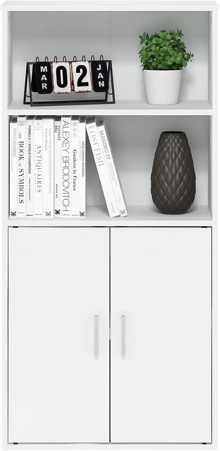 کابینت ذخیره سازی Furinno Pasir با 2 قفسه باز و 2 درب، سفید