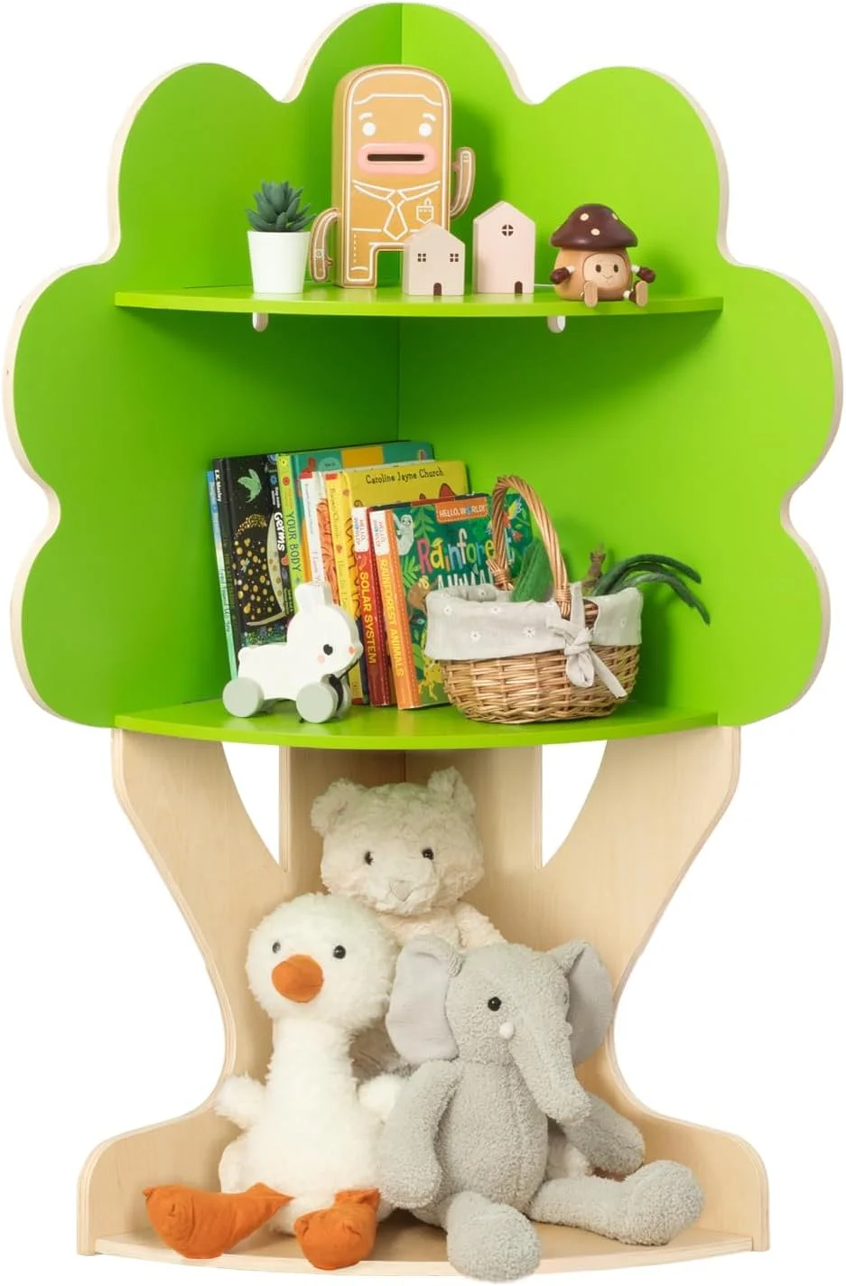 قفسه کتاب درختی OOOK برای گوشه مطالعه کودکان، قفسه کتاب گوشه ای برای نگهداری اسباب بازی در اتاق بازی، کلاس درس، اتاق بازی، مهد کودک