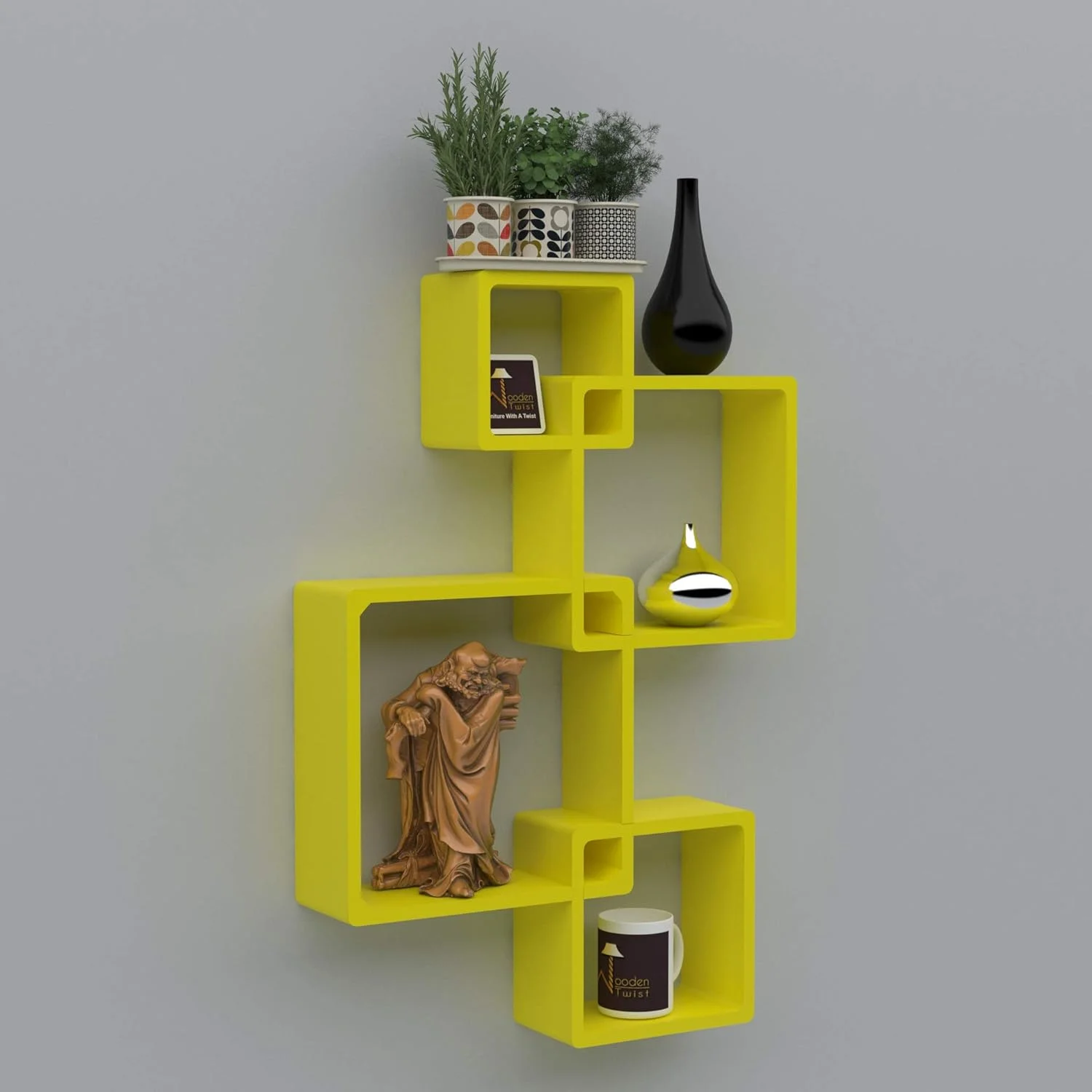 شلف دیواری شناور متقاطع Onlineshoppee Rafuf با 4 طبقه (زرد)