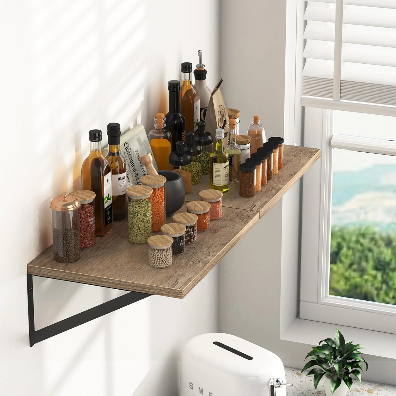 شلف دیواری شناور عمیق 12 اینچی Mardili، ست 2 عددی شلف دیواری چوبی 16W x 12D - چوب طبیعی