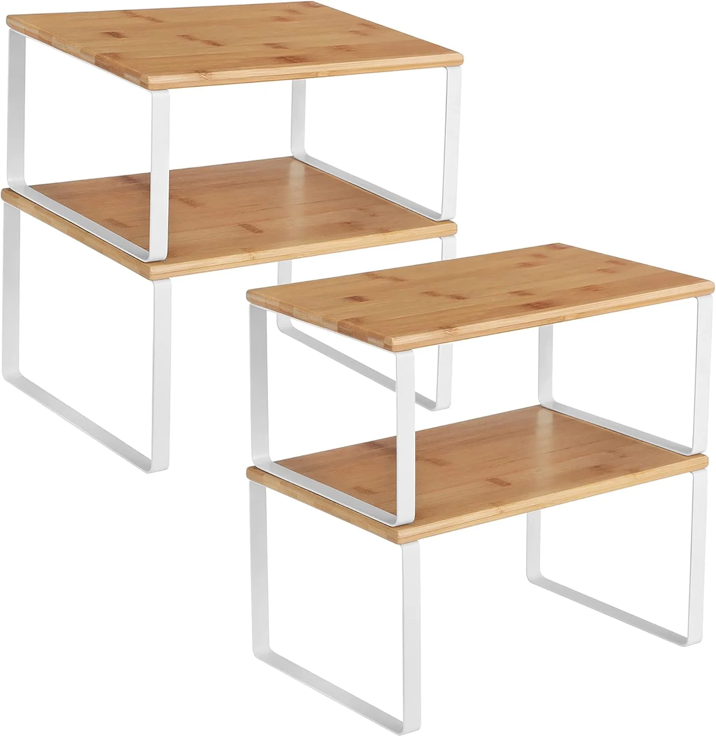 مجموعه 4 عددی قفسه کابینت SONGMICS، قفسه های پیشخوان آشپزخانه، قابل انباشت، قفسه ادویه جات قابل گسترش، فلز و چوب مهندسی شده، سفید و طبیعی UKCS010N01