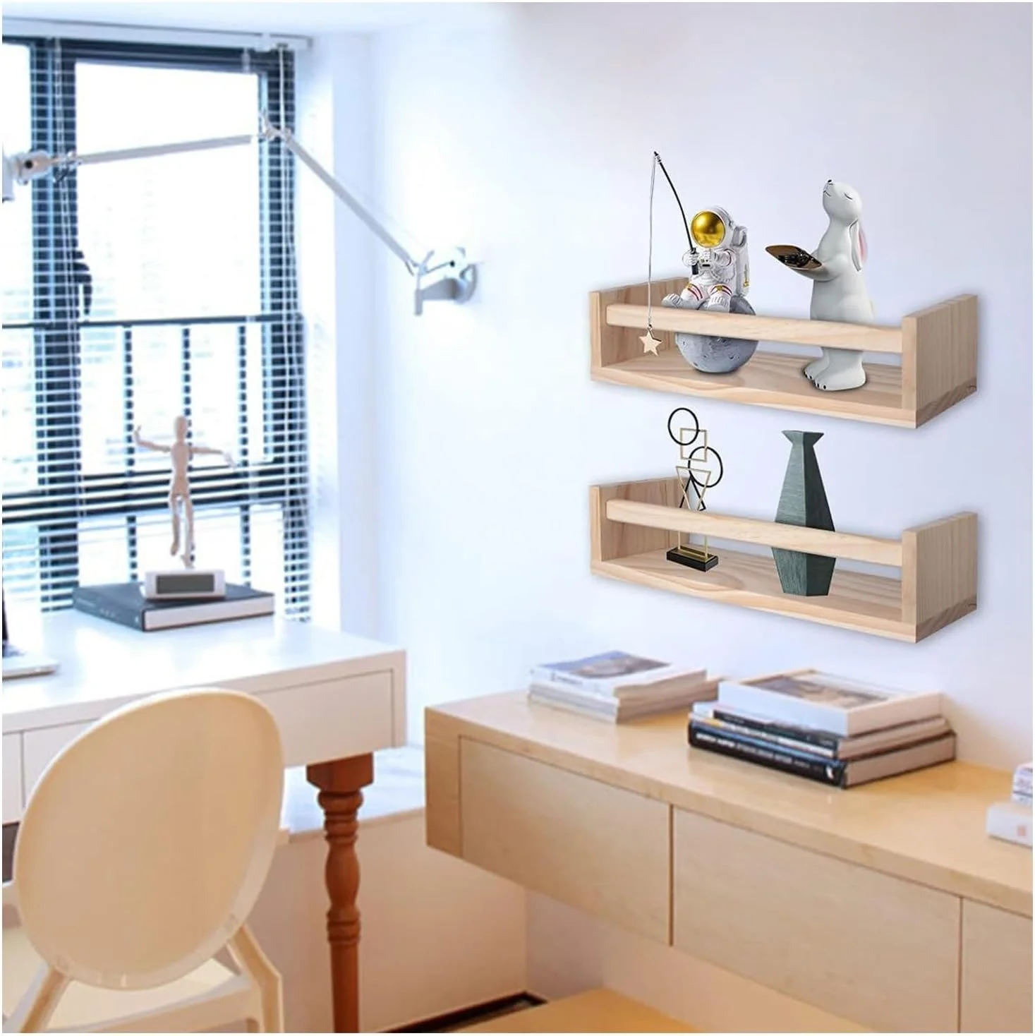 THE WHITE SHOP ست 2 عددی شلف شناور، شلف دیواری چوبی مینیمالیستی برای سازماندهی خانه، ایده آل برای حمام، آشپزخانه، دفاتر و طراحی شیک و صرفه جویی در فضا (چوب) THE WHITE SHOP ست 2 عددی شلف شناور، شلف دیواری چوبی مینیمالیستی برای سازماندهی خانه، ایده آل برای حمام، آشپزخانه، دفاتر و طراحی شیک و صرفه جویی در فضا (چوب)
