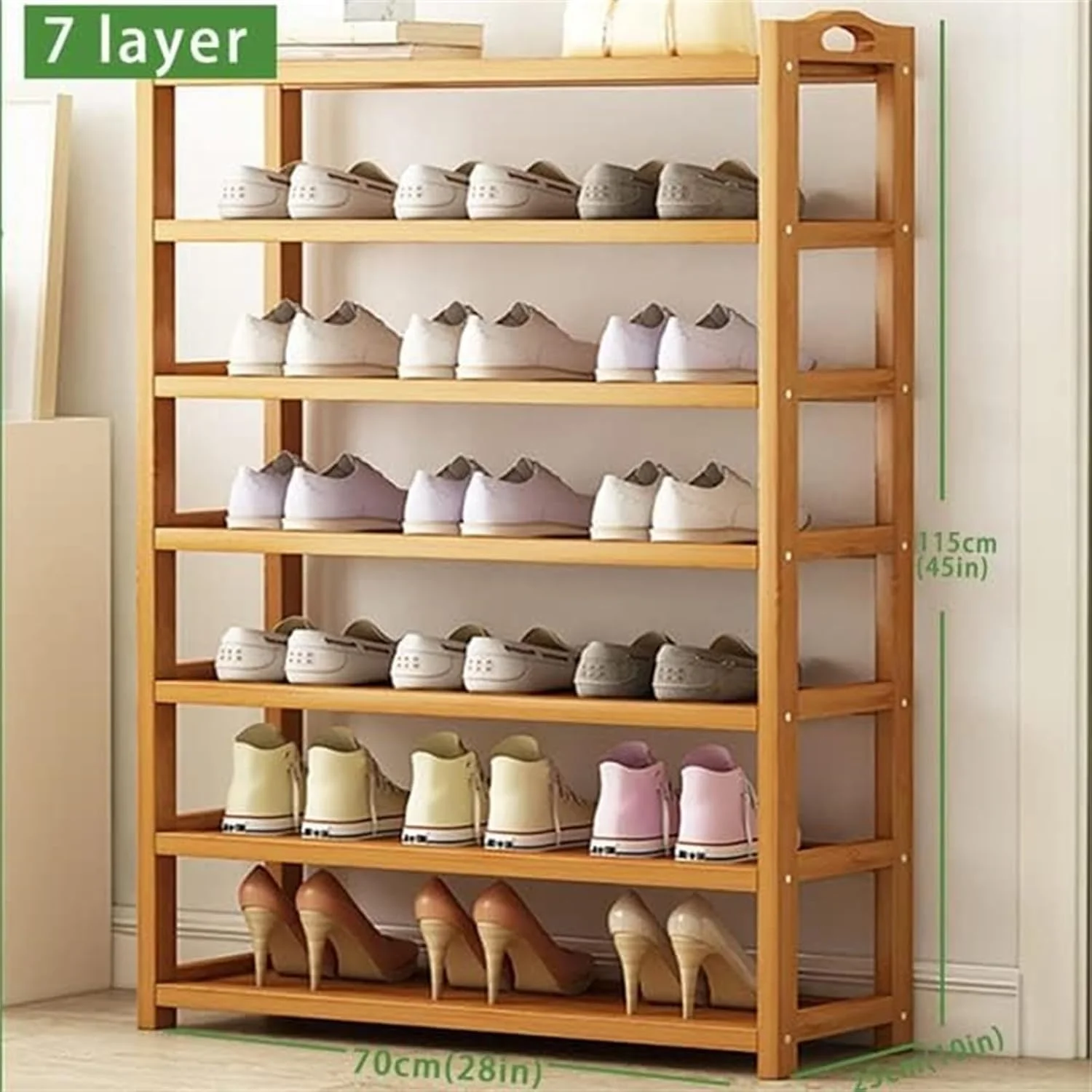 جاکفشی چوبی 7 طبقه MOTIM، کابینت کفش بامبو، سازمان دهنده قفسه کفش و چکمه چند منظوره، استند کفش ایستاده برای کمد، ورودی و راهرو