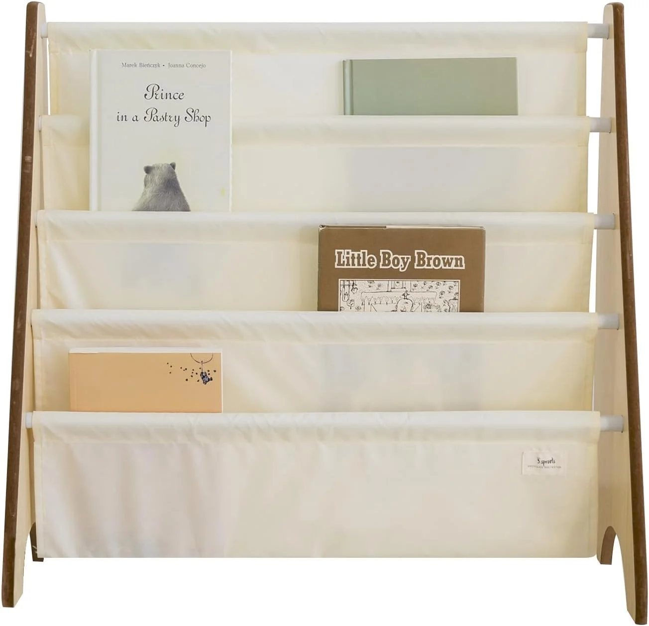 کتابخانه کودک پارچه بازیافتی 3 Sprouts - قفسه کتاب آویز 4 طبقه - سازمان دهنده اتاق کودک، اتاق بازی، کلاس درس - قفسه کتاب چوبی کودک - قفسه ذخیره سازی چوبی کتاب برای کودکان نوپا 3 سال به بالا - کرم