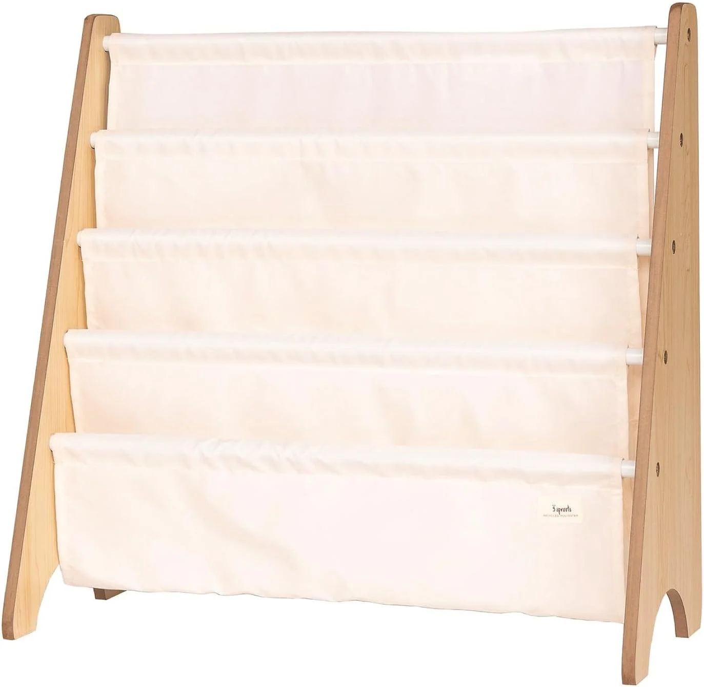کتابخانه کودک پارچه بازیافتی 3 Sprouts - قفسه کتاب آویز 4 طبقه - سازمان دهنده اتاق کودک، اتاق بازی، کلاس درس - قفسه کتاب چوبی کودک - قفسه ذخیره سازی چوبی کتاب برای کودکان نوپا 3 سال به بالا - کرم