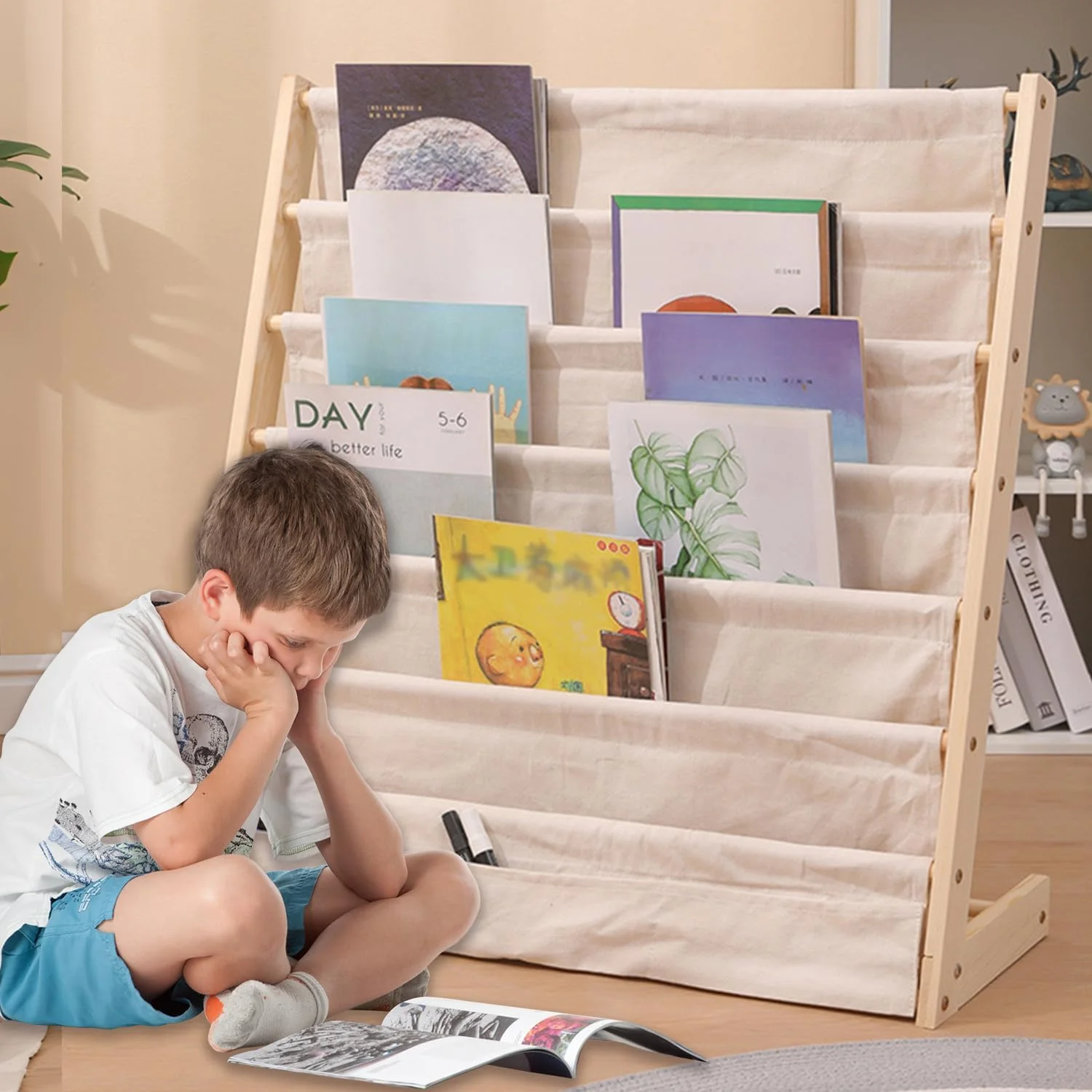 قفسه کتاب کودک Fohome، قفسه کتاب چوبی کودک 7 طبقه، قفسه کتاب پارچه ای بژ طبیعی برای اتاق خواب، اتاق بازی، اتاق کودک، مهد کودک، اسباب بازی های کلاس درس (چوب خالص) قفسه کتاب کودک Fohome، قفسه کتاب چوبی کودک 7 طبقه، قفسه کتاب پارچه ای بژ طبیعی برای اتاق خواب، اتاق بازی، اتاق کودک، مهد کودک، اسباب بازی های کلاس درس (چوب خالص)