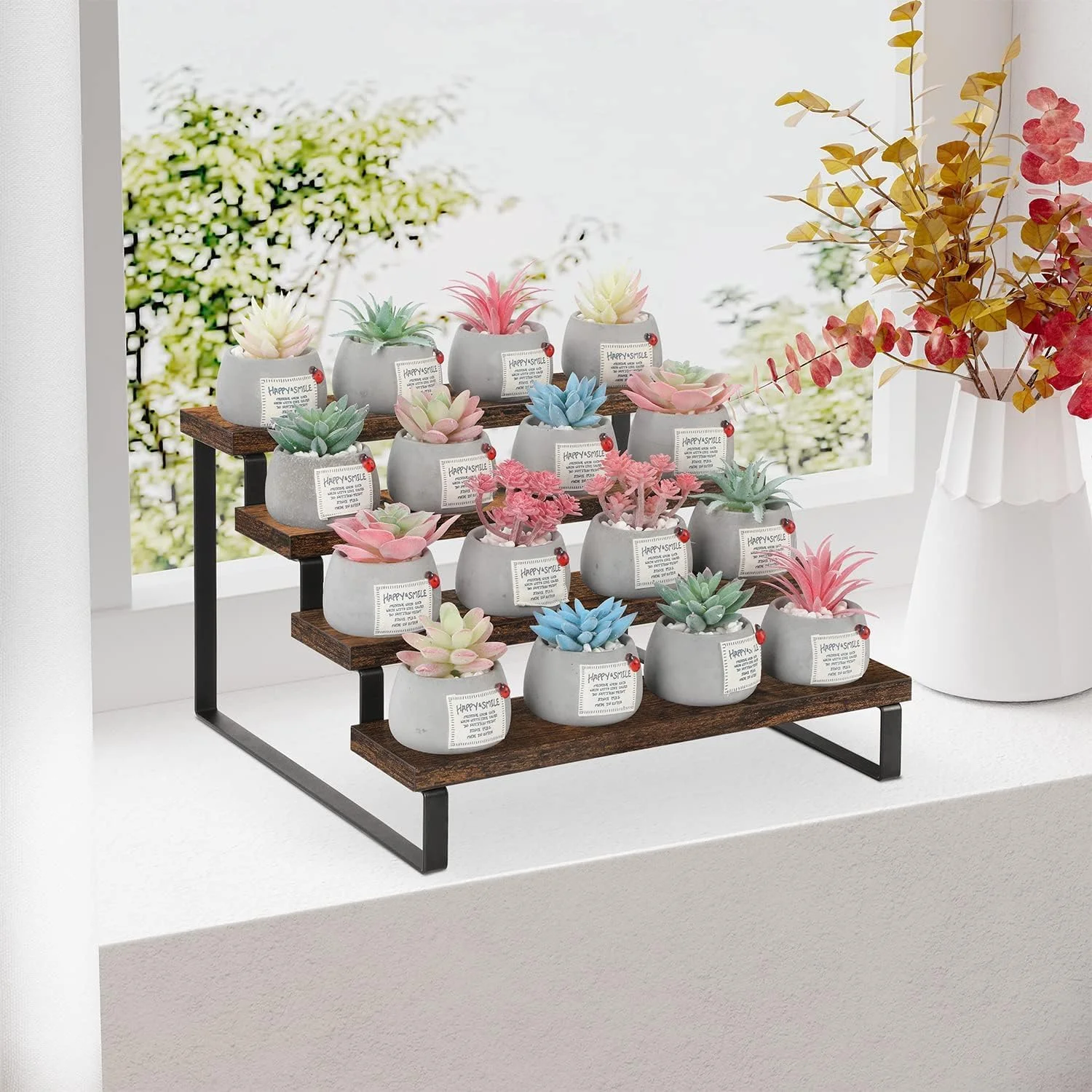 استند چوبی نمایشگر نالاکال، سازمان دهنده طبقه ای روستایی برای عطر، لوازم آرایش، فیگورها، قفسه ادویه و نمایش خرده فروشی - قفسه پیشخوان برای آشپزخانه، حمام، فروشگاه و کلکسیون ها (4 طبقه)