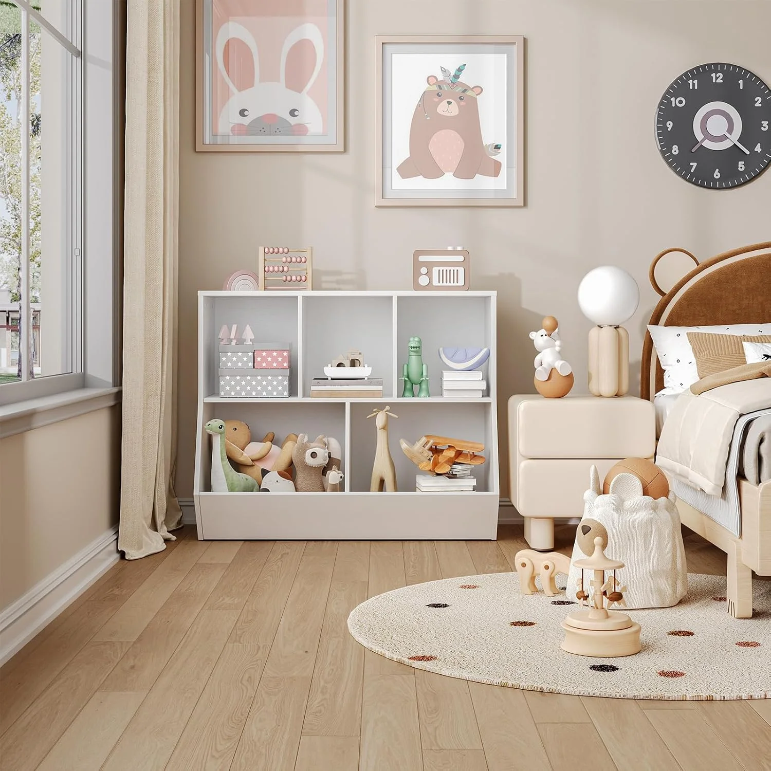 قفسه کتاب کودک HOOBRO، قفسه کتاب و محل نگهداری اسباب بازی برای اتاق بازی، اتاق خواب، قفسه چوبی اسباب بازی کودکان، قفسه کتاب و محل نگهداری اسباب بازی مناسب برای اتاق کودک، سفید EWT32CW01