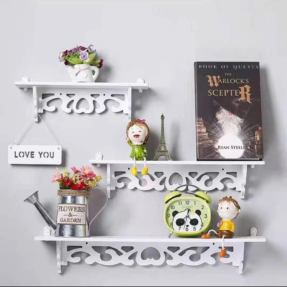 شلف دیواری شناور مدرن سفید HOMETASTE - ست 3 عددی | شلف چوبی دیواری برای اتاق نشیمن، اتاق خواب، دفتر کار، آشپزخانه | راه حل شیک برای نگهداری و نمایش