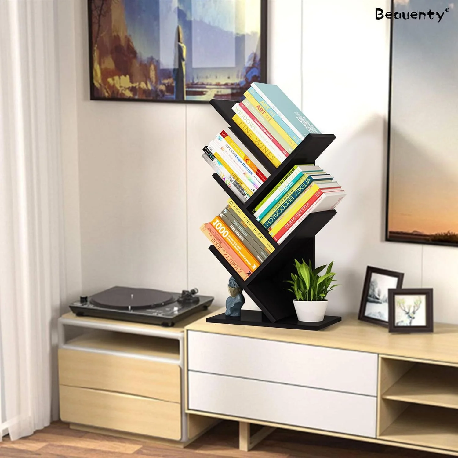 قفسه کتاب درختی 5 طبقه Beauenty، قفسه نمایشگر چوبی کوچک، سازمان دهنده رومیزی با نصب آسان برای خانه ها، مدارس یا دفاتر (مشکی) قفسه کتاب درختی 5 طبقه Beauenty، قفسه نمایشگر چوبی کوچک، سازمان دهنده رومیزی با نصب آسان برای خانه ها، مدارس یا دفاتر (مشکی)