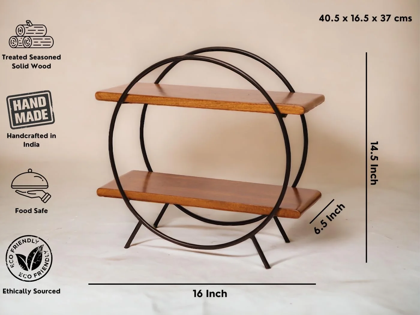 قفسه ارگانایزر گرد خانه و آشپزخانه Vesta Homes / قفسه های ذخیره سازی / قفسه ادویه / ارگانایزر چوبی برای دفتر، اتاق خواب | 40.5 x 16.5 x 37 سانتی متر | چوب انبه و آهن | دست ساز هند قفسه ارگانایزر گرد خانه و آشپزخانه Vesta Homes / قفسه های ذخیره سازی / قفسه ادویه / ارگانایزر چوبی برای دفتر، اتاق خواب | 40.5 x 16.5 x 37 سانتی متر | چوب انبه و آهن | دست ساز هند