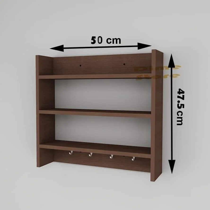 قفسه دیواری چوبی مهندسی شده Dime Store برای نگهداری وسایل آشپزخانه به همراه قلاب (استاندارد، قهوه ای) قفسه دیواری چوبی مهندسی شده Dime Store برای نگهداری وسایل آشپزخانه به همراه قلاب (استاندارد، قهوه ای)