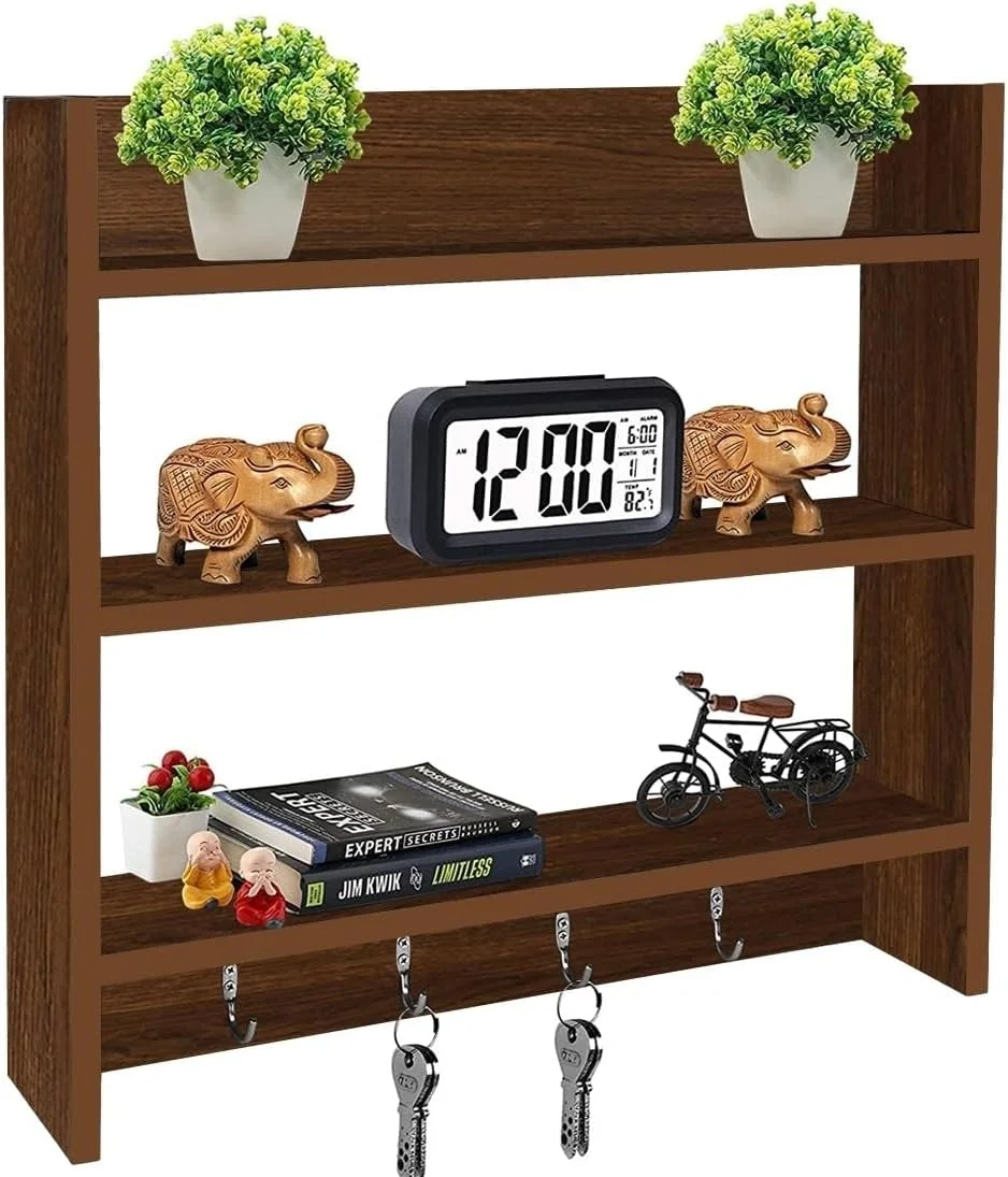 قفسه دیواری چوبی مهندسی شده Dime Store برای نگهداری وسایل آشپزخانه به همراه قلاب (استاندارد، قهوه ای) قفسه دیواری چوبی مهندسی شده Dime Store برای نگهداری وسایل آشپزخانه به همراه قلاب (استاندارد، قهوه ای)