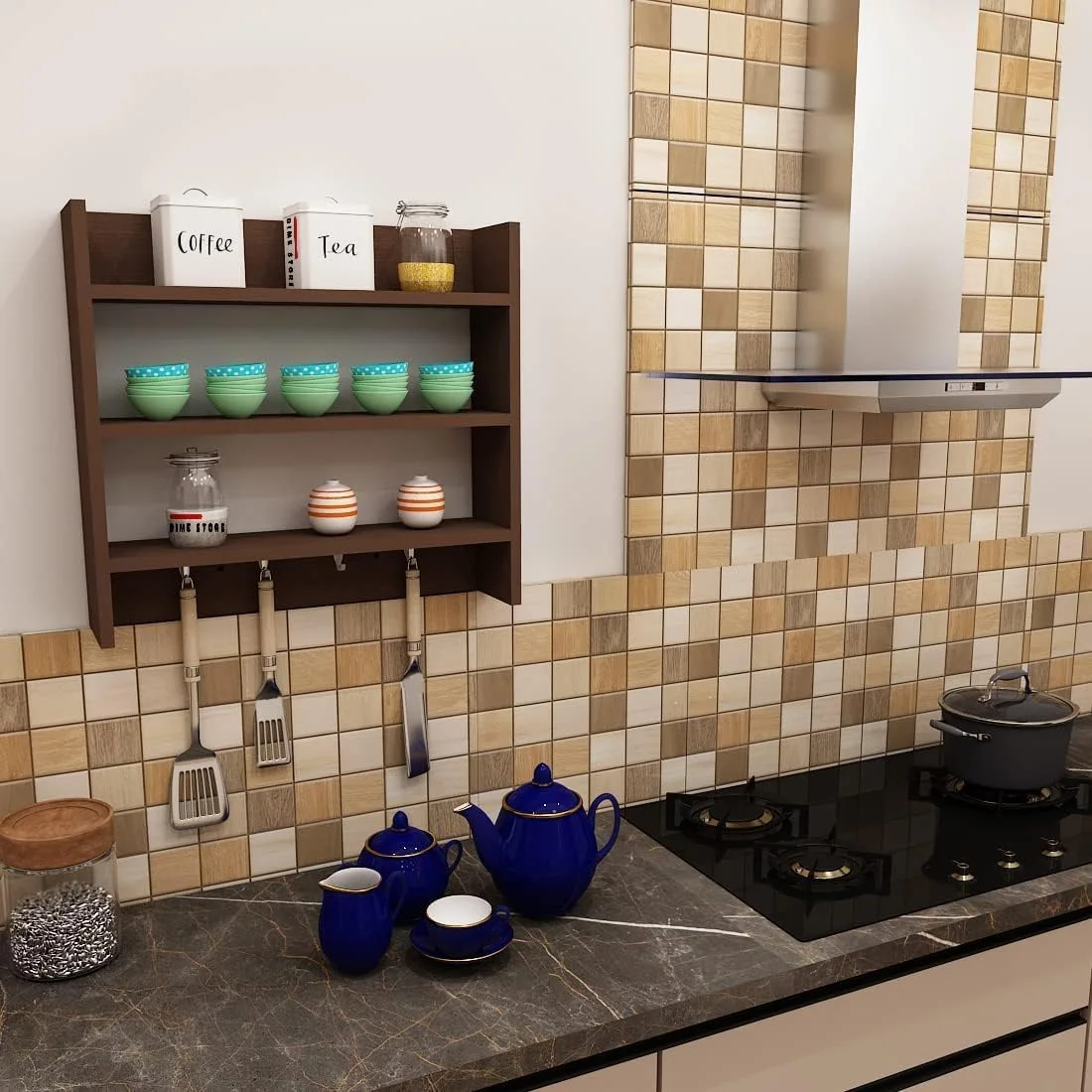 قفسه دیواری چوبی مهندسی شده Dime Store برای نگهداری وسایل آشپزخانه به همراه قلاب (استاندارد، قهوه ای) قفسه دیواری چوبی مهندسی شده Dime Store برای نگهداری وسایل آشپزخانه به همراه قلاب (استاندارد، قهوه ای)