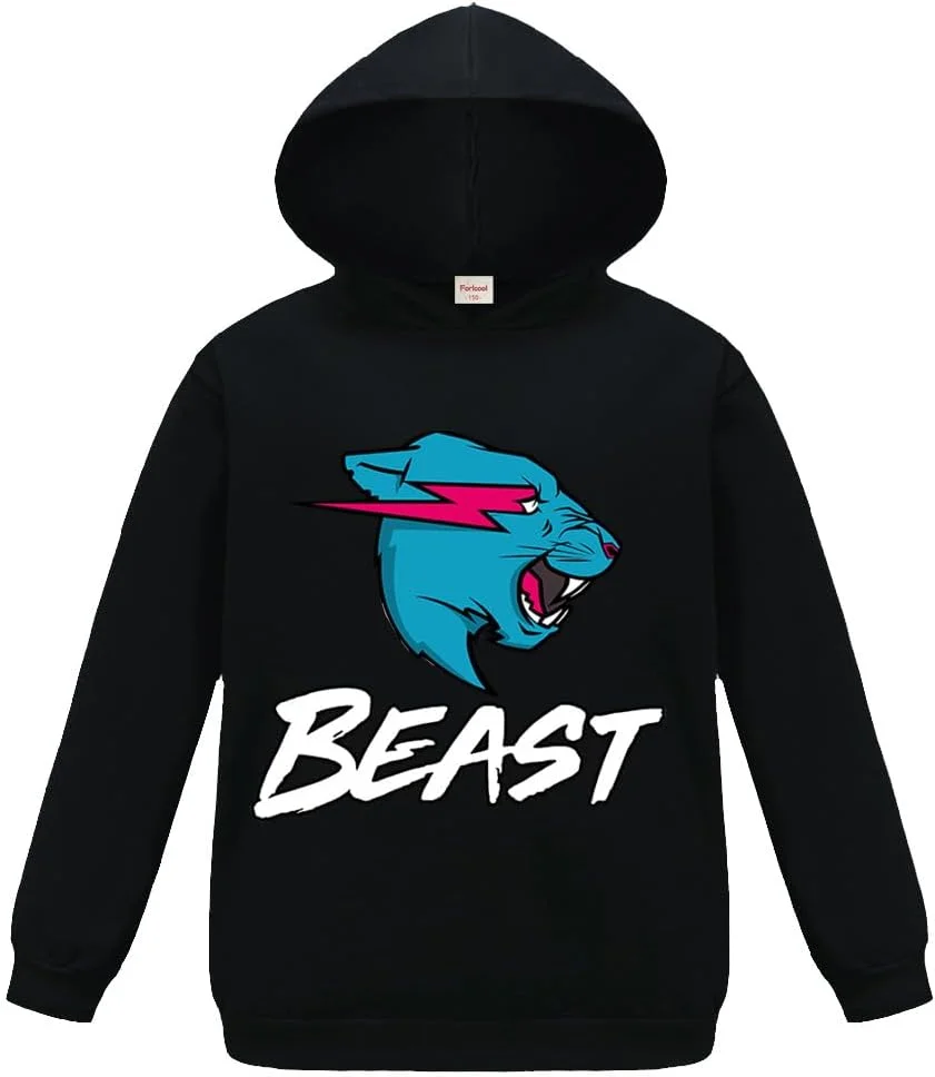 هودی چاپی با لوگوی گیمر معروف یوتیوب Esprots طرح گربه رعد و برق Mr Beast مناسب پسران 3 تا 13 سال لباس ورزشی